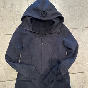 Lululemon thick, full zipper Grey hooded Scuba jacket in size 4.